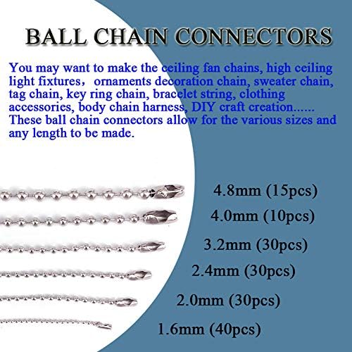 KINGOU 155pcs Stainless Steel Ball Chain Connector Clasps Fits for 1.6/2.0/2.4/3.2/4.0/4.8mm Beaded Ball Chain - Image 6