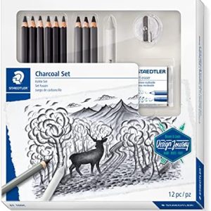 STAEDTLER Mars Lumograph Art Set | Drawing Kit with Charcoal and Graphite Drawing Pencils, Blending Stump, Kneadable Eraser and Dual Hole Sharpener 61 100C